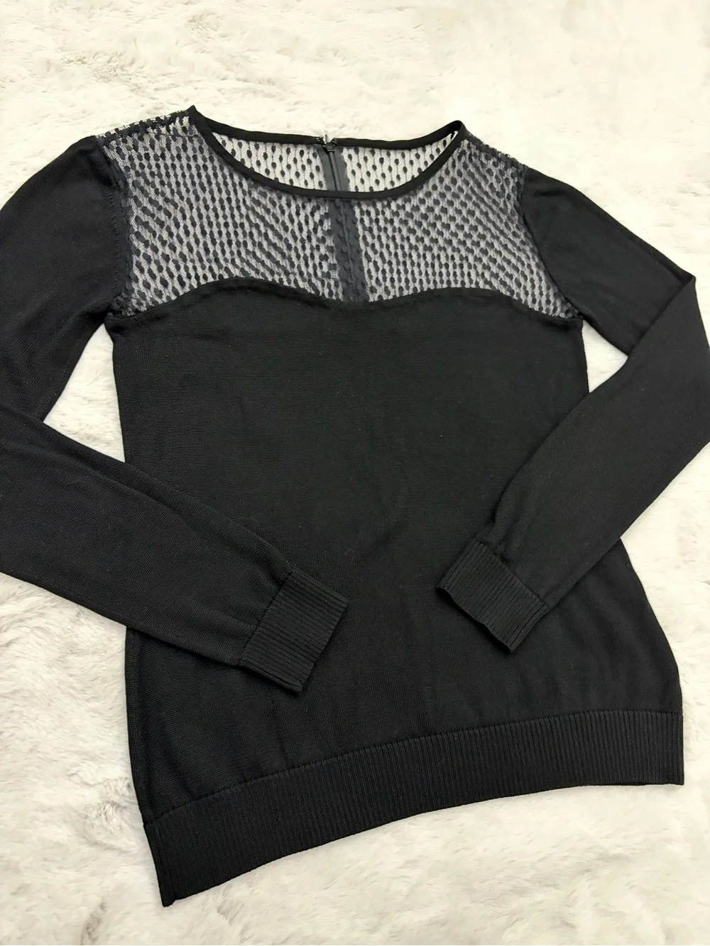 Diane von Furstenberg Rosita Top Lace Black Silk Blend Illusion Knit Sweater S